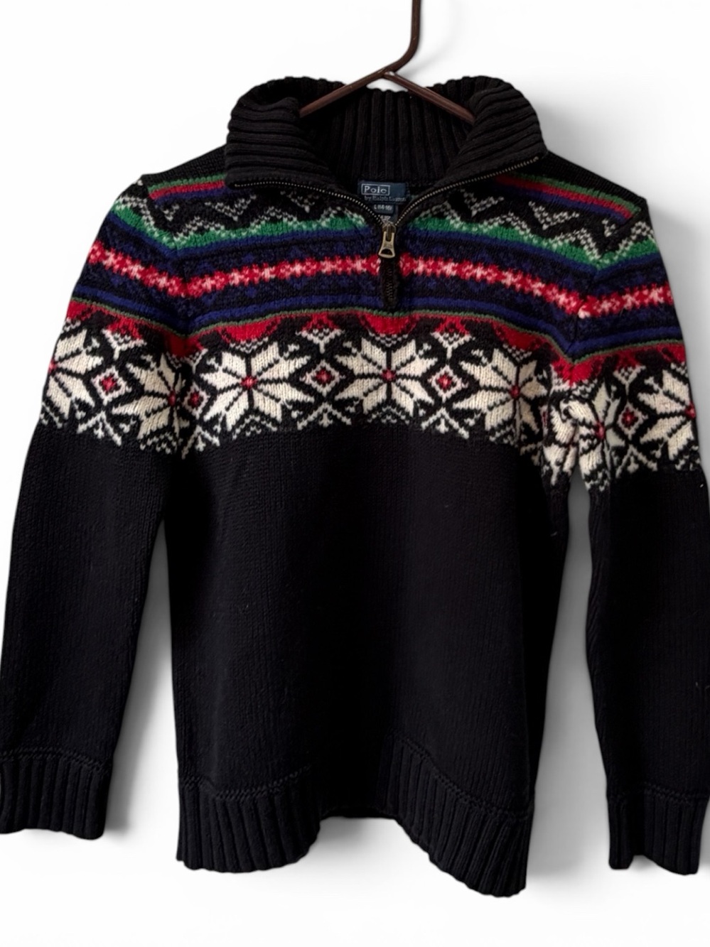 VTG Polo Ralph Lauren‎ Boy's 1/4 Zip Nordic Scandi Pullover Cotton Wool Sz Large